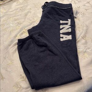 TNA Navy Logo Sweatpants | Heavy Cotton Fleece | Size L | Peacoat Blue